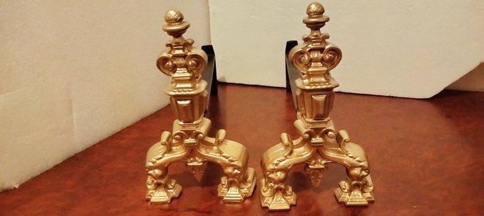 Openhaard accessoire (2) - Paar - chenets van massief brons., Antiek en Kunst, Curiosa en Brocante