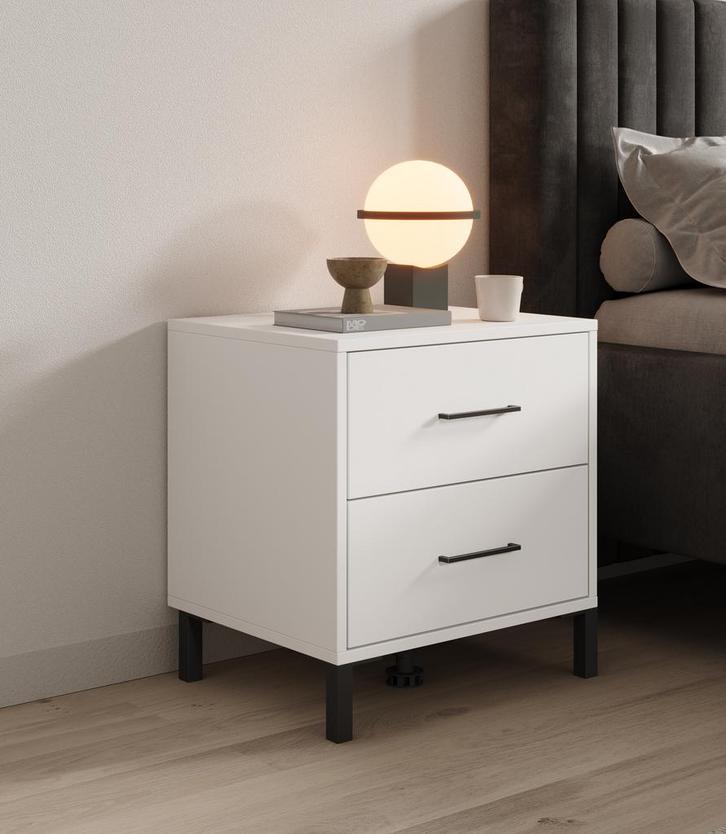Meubella Nachtkastje wit 48x40x52 cm | 2 lades, Huis en Inrichting, Kasten | Overige, Nieuw, Verzenden