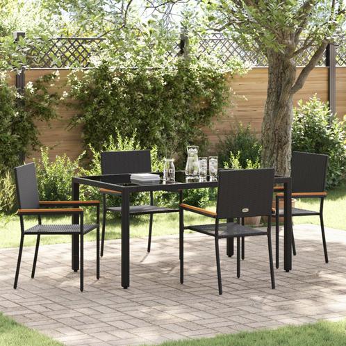 vidaXL 5-delige Tuin Eettafel Set Zwart Poly Rattan, Tuin en Terras, Tuinstoelen, Nieuw, Verzenden