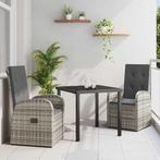 vidaXL Tuin Eettafel Set met kussen 3 pcs Grijs poly rattan, Tuin en Terras, Verzenden, Nieuw