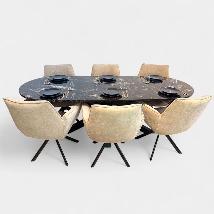 Cosmic Black Tafel  Plat Ovaal 90X220 CM, Huis en Inrichting, Tafels | Eettafels