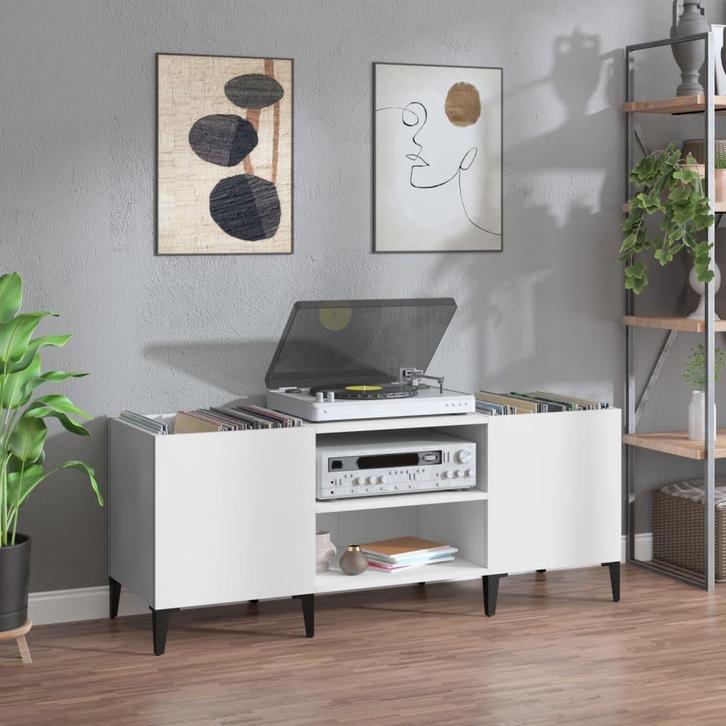 vidaXL Platenkast 121x38x48 cm bewerkt hout wit, Huis en Inrichting, Kasten | Overige, Nieuw, Verzenden