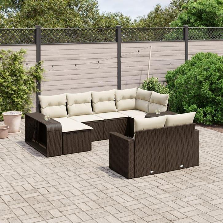 vidaXL 10-delige Loungeset met kussens poly rattan bruin, Tuin en Terras, Tuinsets en Loungesets, Nieuw, Verzenden