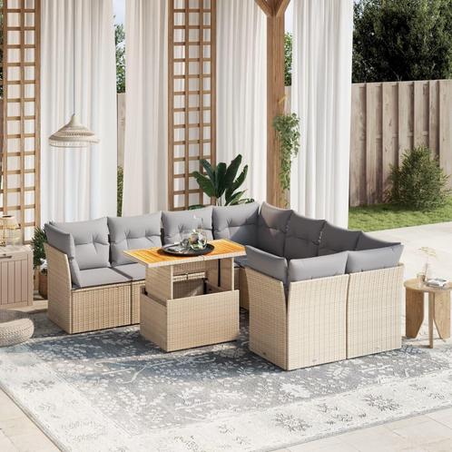 vidaXL 9-delige Loungeset met kussens poly rattan beige, Tuin en Terras, Tuinsets en Loungesets, Loungeset, Nieuw, Verzenden