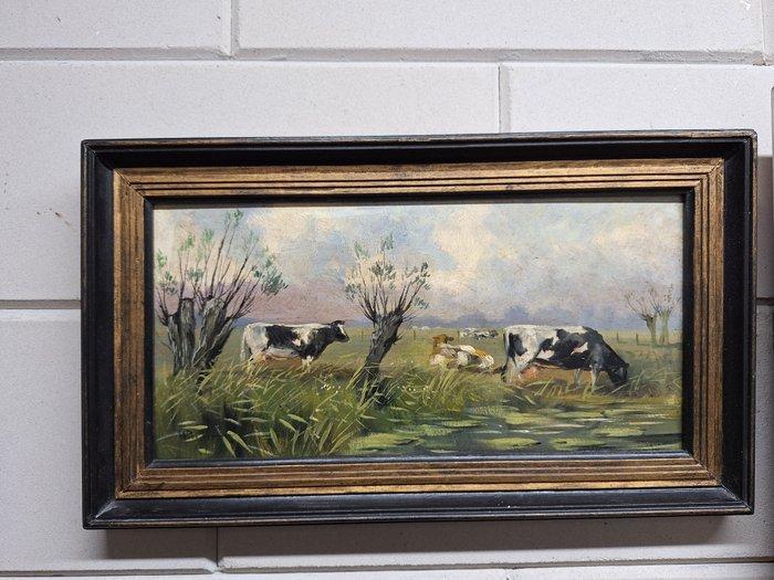 H. Poeder (1964) - Koeien in de Wei bij het water, Antiquités & Art, Art | Peinture | Classique