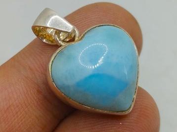 925 Zilveren hanger - Natuurlijk Larimar - Hart- 7.4 g