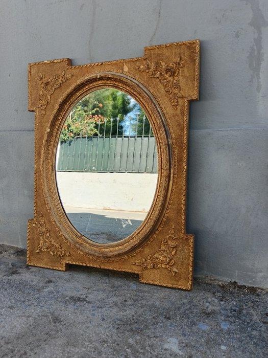 Spiegel - Hout, Polychroom, goudblad, Antiek en Kunst, Antiek | Overige Antiek