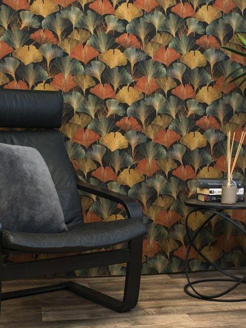 Luxueus gemengd linnen in Art Deco-stijl met Ginkgo-bladeren, Antiek en Kunst, Antiek | Tapijten, Tafelkleden en Textiel