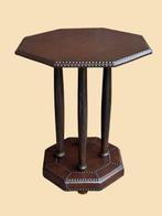 Art Deco lederen - Bijzettafel - Eik, Leer, Antiek en Kunst