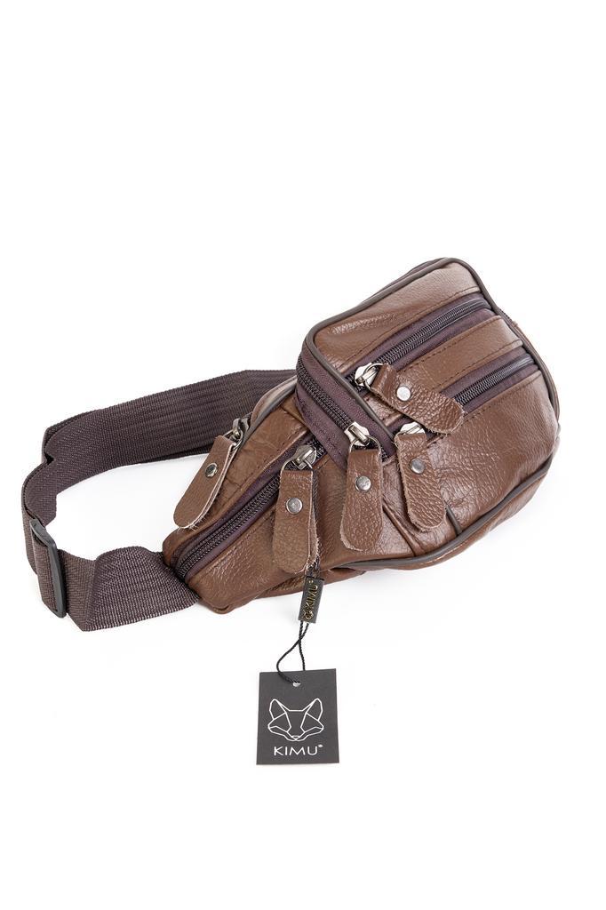 Heuptasje Echt Leer Vakjes Fanny Pack Donkerbruin Donker Bru, Handtassen en Accessoires, Tassen | Damestassen, Bruin, Nieuw, Ophalen of Verzenden