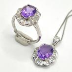 Zonder Minimumprijs - Ring Zilver Amethist - 11ct+ Amethist, Handtassen en Accessoires, Ringen, Nieuw