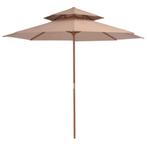 vidaXL Parasol dubbeldekker met houten paal 270 cm taupe, Verzenden, Nieuw