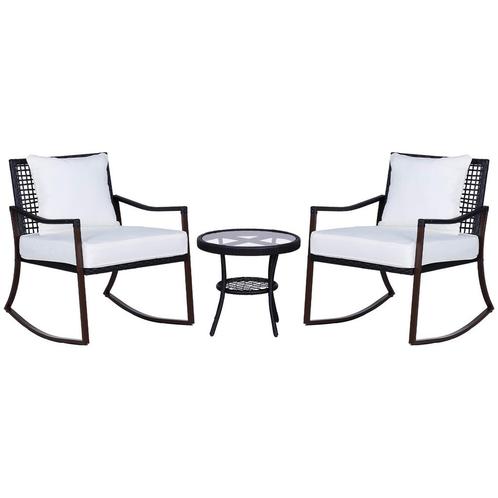 Tuinset - Schommelstoel Set - Rotan Bruin+Wit, Tuin en Terras, Tuinsets en Loungesets, Nieuw, Ophalen of Verzenden