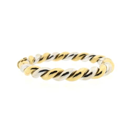18 krt. Bicolor gouden gedraaide slavenarmband | Ø 58 mm, Handtassen en Accessoires, Armbanden, Overige kleuren, Gebruikt, Goud