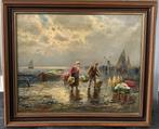 Europese school (XIX) - Bloemenverkopers aan de haven, Antiek en Kunst, Kunst | Schilderijen | Klassiek