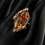Luxe Baltic Amber Statement Ring – Diepe honing-inclusies in