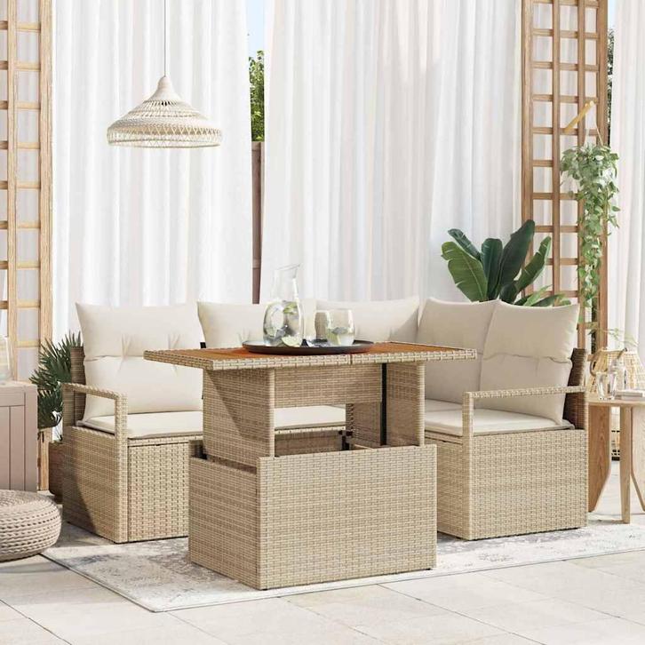 vidaXL Tuin Eettafel Set 5 pcs Beige en Crème 100 x 55 x 73, Tuin en Terras, Tuinsets en Loungesets, Nieuw, Verzenden