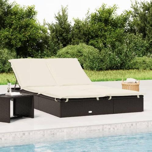vidaXL Ligbed met kussens 2-persoons poly rattan zwart, Tuin en Terras, Ligbedden, Nieuw, Verzenden