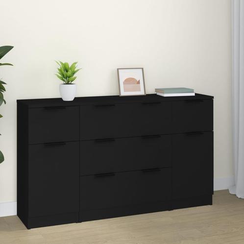 vidaXL 3-delige Dressoirset bewerkt hout zwart, Huis en Inrichting, Kasten | Dressoirs, Nieuw, Verzenden