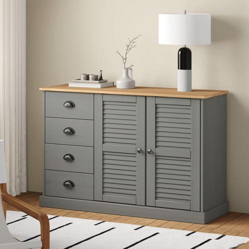 vidaXL Buffet avec tiroirs VIGO 113x40x75 cm gris bois, Huis en Inrichting, Kasten | Dressoirs, Verzenden