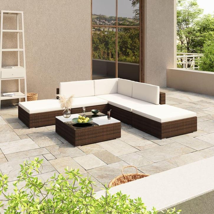vidaXL 6-delige Loungeset met kussens poly rattan bruin, Tuin en Terras, Tuinsets en Loungesets, Loungeset, Nieuw, Verzenden
