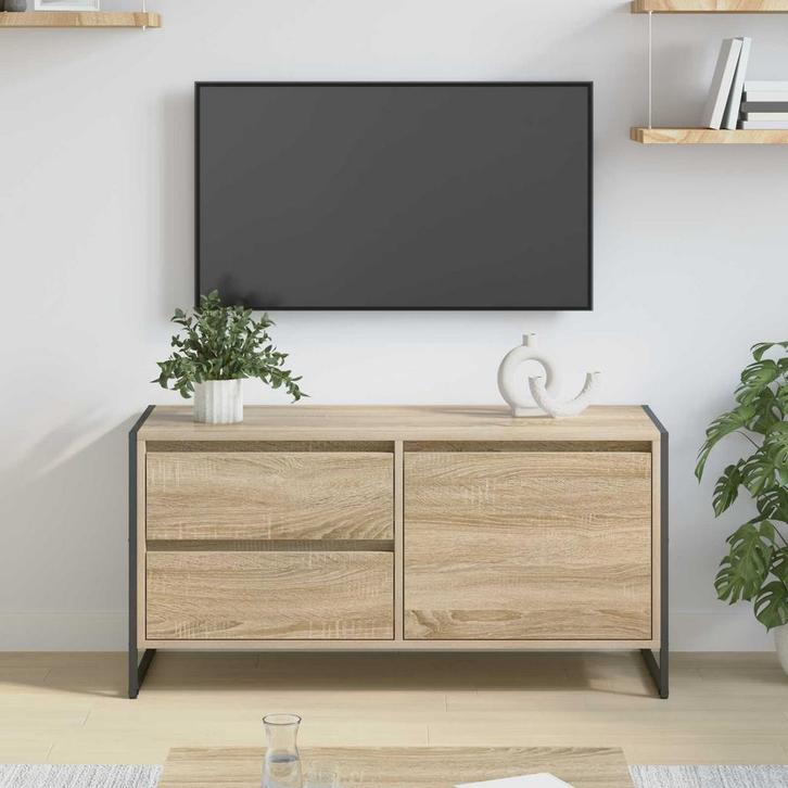 vidaXL TV Kast met lade Sonoma 100 x 36 x 49,5 cm Bewerkt, Huis en Inrichting, Kasten |Televisiemeubels, Nieuw, Verzenden
