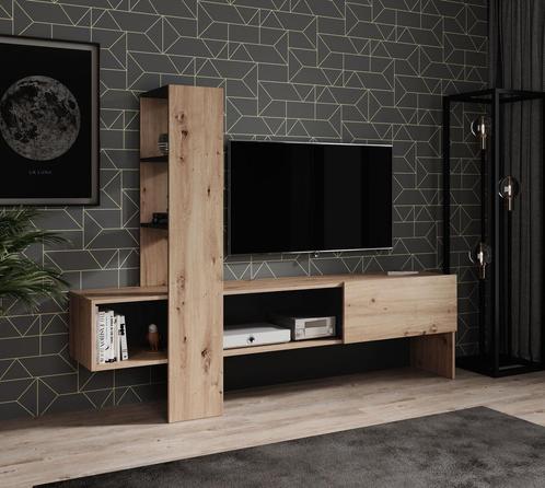 TV-Meubel Oxford - Eiken - Zwart - 185x33x138 - TV kast, Huis en Inrichting, Kasten |Televisiemeubels, 25 tot 50 cm, Nieuw, Overige materialen