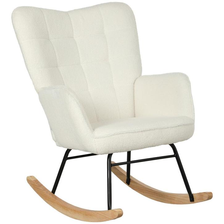 Schommelstoel - Ergonomisch design - Houten onderstel - Wit, Huis en Inrichting, Stoelen, Wit, Nieuw, Stof, Ophalen of Verzenden