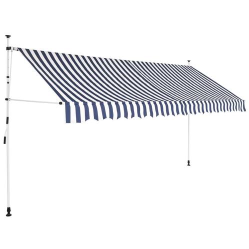 vidaXL Luifel handmatig uittrekbaar 350 cm blauw en witte, Tuin en Terras, Zonneschermen, Nieuw, Verzenden