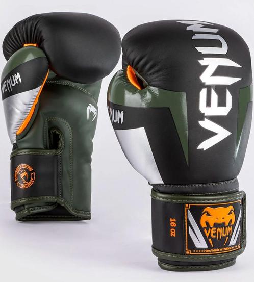 Venum Elite (Kick)bokshandschoenen Zwart Zilver Kaki, Sports & Fitness, Boxe, Envoi
