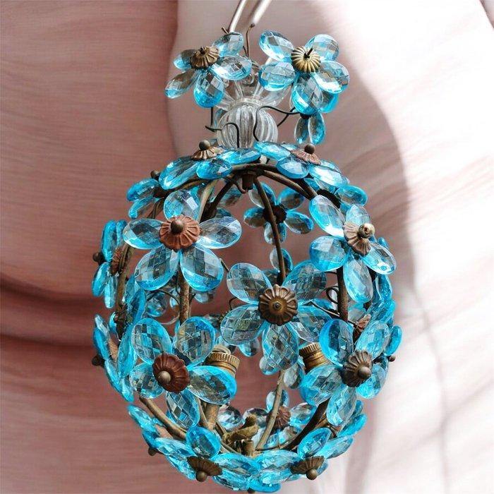 Lustre - vintage à 3 lampes avec des fleurs azurées, Antiquités & Art, Art | Objets design