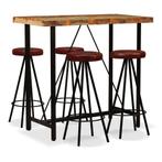 vidaXL Barset massief gerecycled hout en echt leer 5-delig, Huis en Inrichting, Verzenden, Nieuw