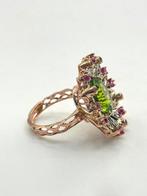 Zonder minimumprijs - Ring - 9 kt. Roségoud, Zilver Olivijn, Handtassen en Accessoires, Ringen, Nieuw