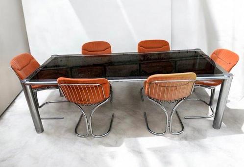 Table - Acier, Verre - Table et six chaises, Antiek en Kunst, Kunst | Designobjecten