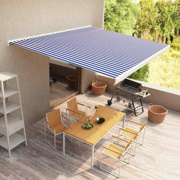 vidaXL Luifel gemotoriseerd 450x300 cm blauw en wit, Tuin en Terras, Zonneschermen, Verzenden, Nieuw