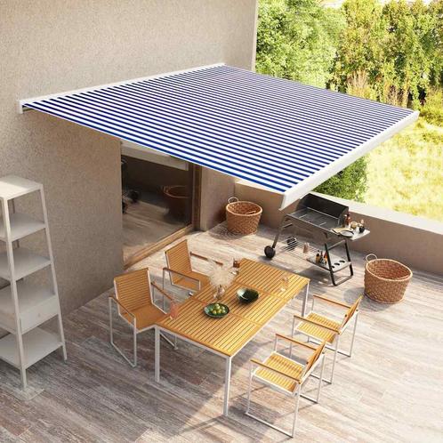 vidaXL Luifel gemotoriseerd 450x300 cm blauw en wit, Tuin en Terras, Zonneschermen, Nieuw, Verzenden