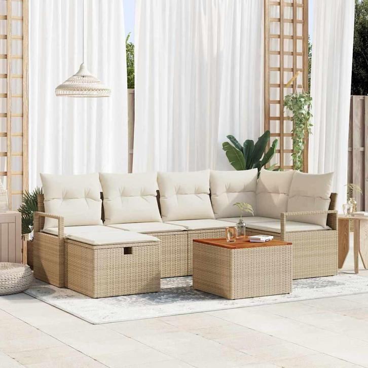 vidaXL Tuinbank Set met kussen met opslag 7 pcs Beige Poly, Tuin en Terras, Tuinsets en Loungesets, Nieuw, Verzenden