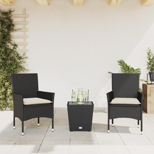 vidaXL Ensemble de bistro avec coussins 3pcs noir résine, Jardin & Terrasse, Ensembles de jardin, Neuf, Envoi