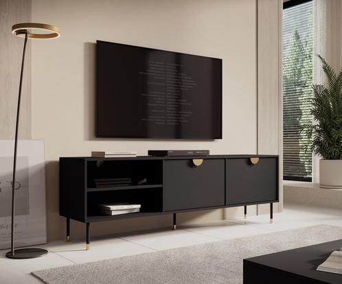 TV-Meubel zwart 180x40x58cm - Met 2 kleppen goud, Maison & Meubles, Armoires | Mobilier de télévision, Envoi