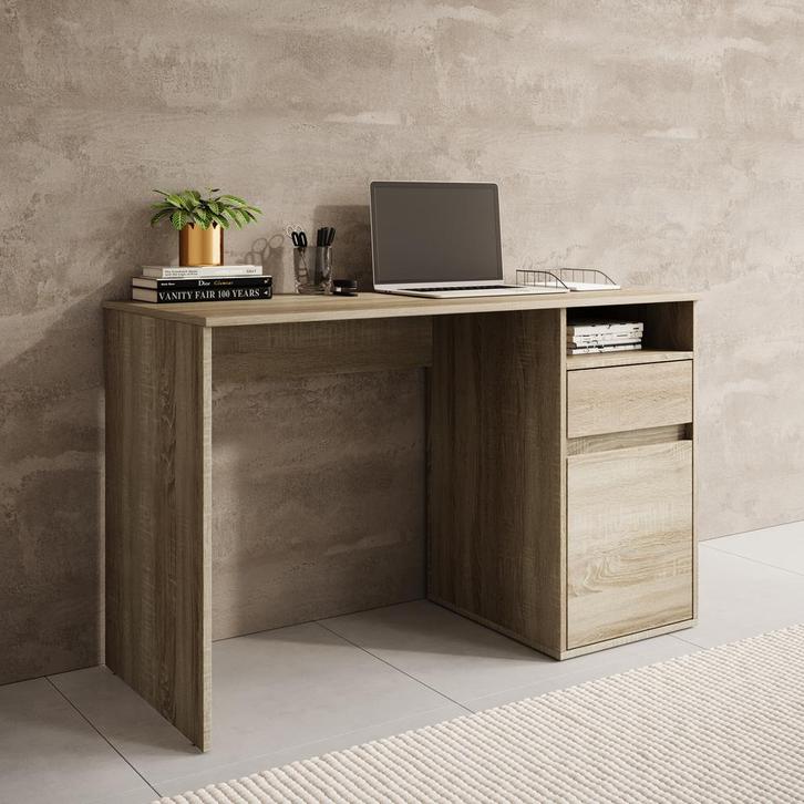 Meubella | Bureau eiken | 120 cm | 1 lade | Buro, Huis en Inrichting, Bureaus, Nieuw, Verzenden
