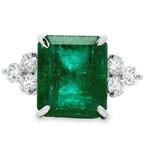 Ring Platina - 7.24ct. tw. Smaragd - Diamant - Zambia