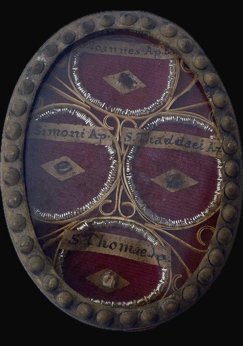 Reliekhouder - Brons, Glas, Textiel - 1850-1900 - Apostoli -, Antiquités & Art, Art | Art non-occidental