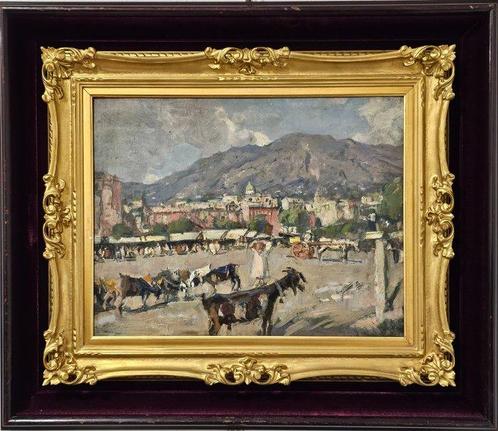 Gennaro Villani (1885-1948) - Mercato nei paesi vesuviani, Antiek en Kunst, Kunst | Schilderijen | Klassiek