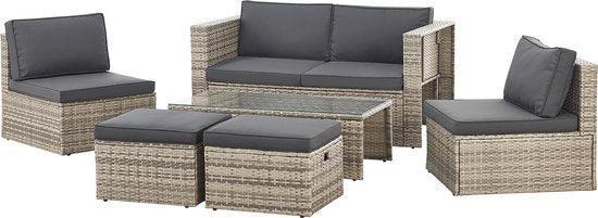 2dekans | Juskys Polyrotan Loungeset / Tuinset Salou - Grijs, Tuin en Terras, Tuinsets en Loungesets, Ophalen of Verzenden