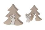 Houten Rendier in dennenboom Taupe/Wit 11,5x2,5 cm, Nieuw