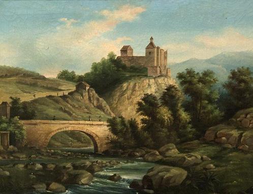 École Romantique (c. 1850) - Le Pont du Diable, Antiek en Kunst, Kunst | Schilderijen | Klassiek