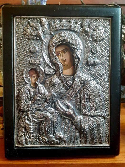 Icoon - Moeder Gods - Zilver, Hout, Antiek en Kunst, Antiek | Boeken en Manuscripten