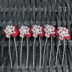 PaCaZa - Zilverkleurige Hairpins - Rode Bloem - Diamantje..., Handtassen en Accessoires, Uiterlijk | Haarverzorging, Nieuw, Verzenden