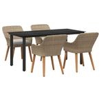 vidaXL Tuin Eettafel Set met kussen 5 pcs Beige poly rattan, Tuin en Terras, Verzenden, Nieuw