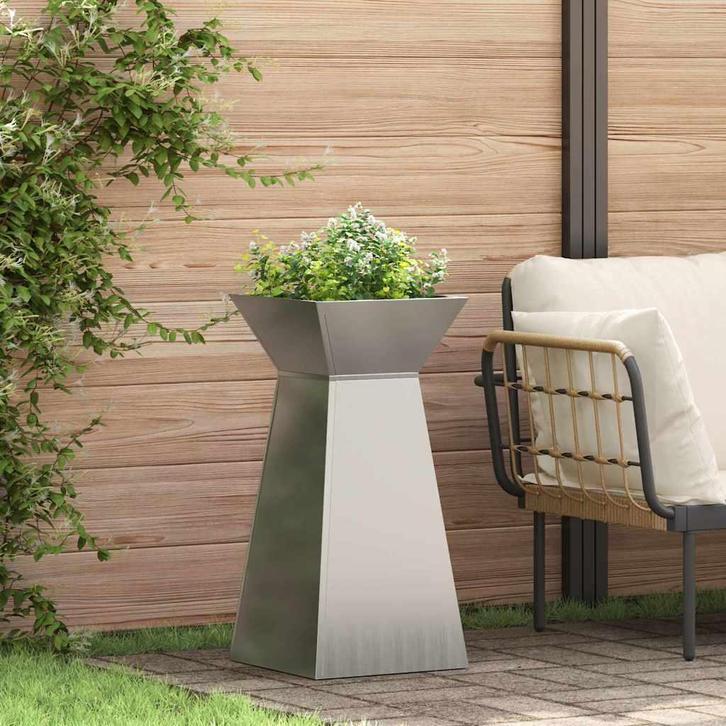 vidaXL Pilarenbak Zilver 35 x 35 x 73 cm, Tuin en Terras, Bloempotten, Nieuw, Verzenden